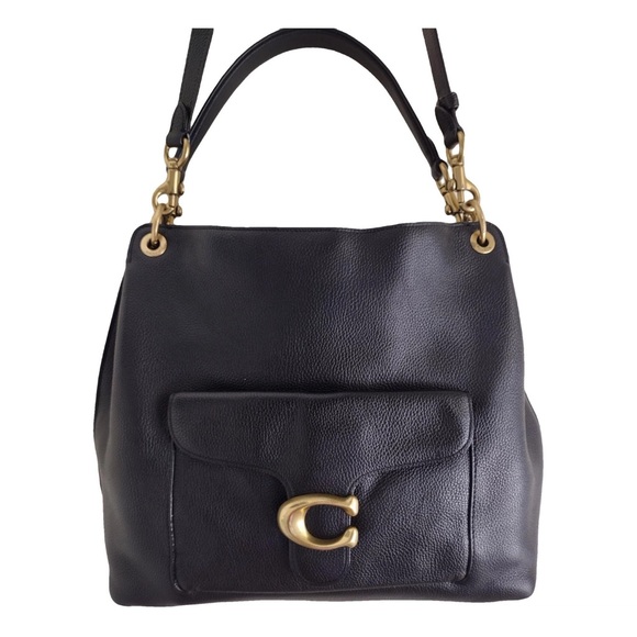 Coach Handbags - Coach Black Leather Shoulder Bag with Gold 'C' Front Accent